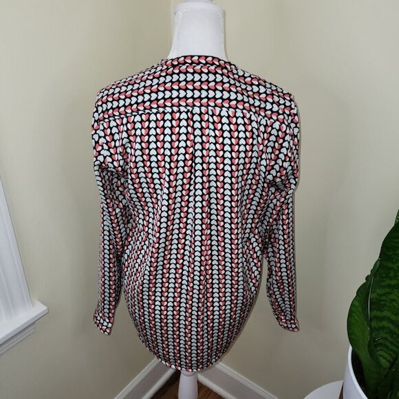GAP V-Neck Blouse Red & Blue Hearts Pattern Long Sleeves Flowy Women's Size XS - Picture 5 of 14